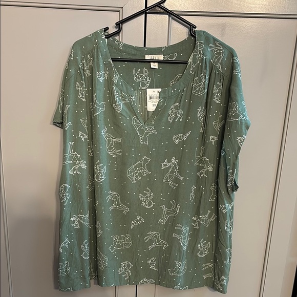 NWT Style & Co constellation/animal green 3X Women's Top - Picture 1 of 5